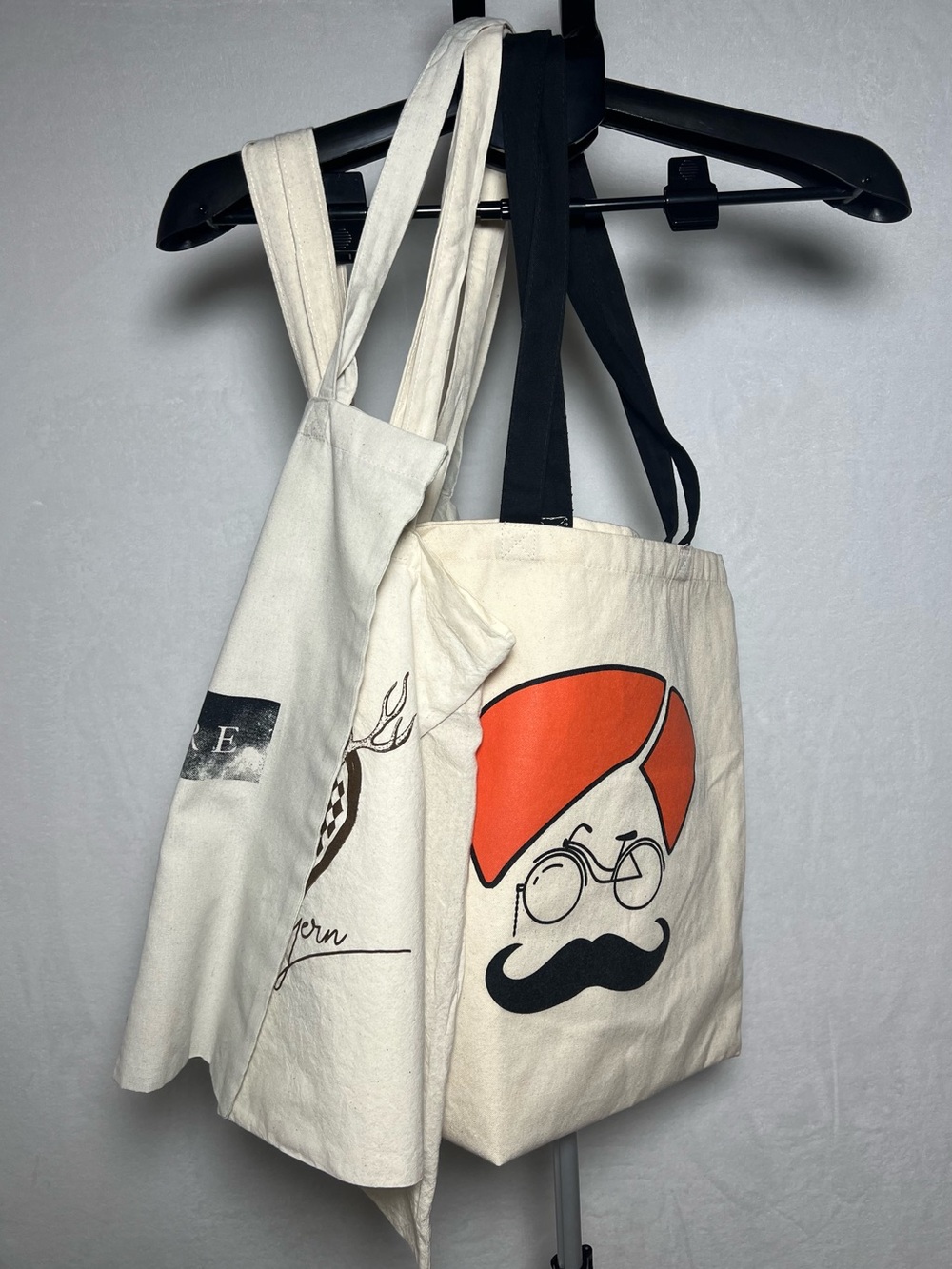 Lot of 4 Fabric Tote - bike - Bayern - LOUVRE - moon - assorted graphic bundle